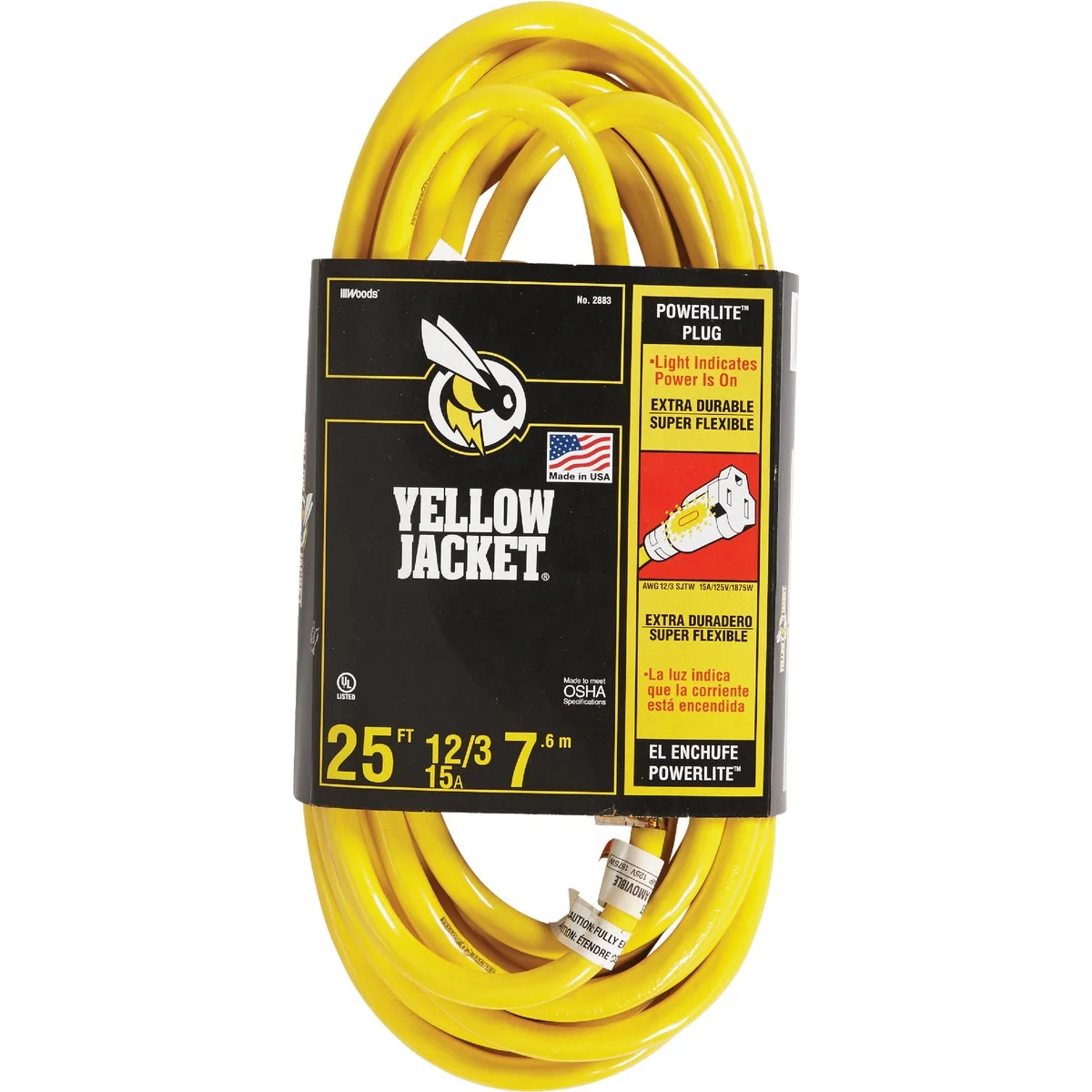 Superior Yellow Jacket 25 Ft. 12 3 Heavy-Duty Extension Cord w Lighted End Classic