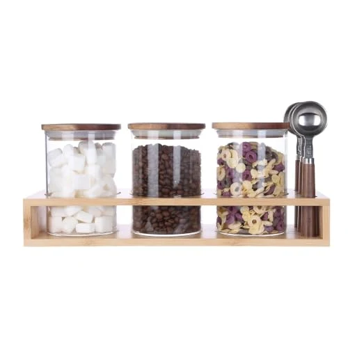 Consistent KKC HOME ACCNETS Glass Coffee Jar Set with Spoon Holder 5 Count Unique