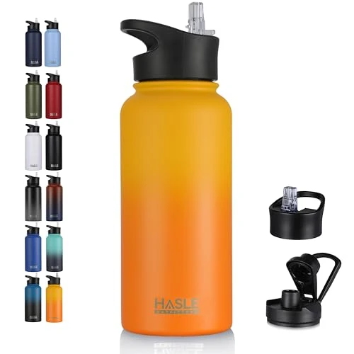Efficient 32 oz Insulated Water Bottle Stainless Steel Double Walled Vacuum Sports Water Bottle with 2 Lids World-Class