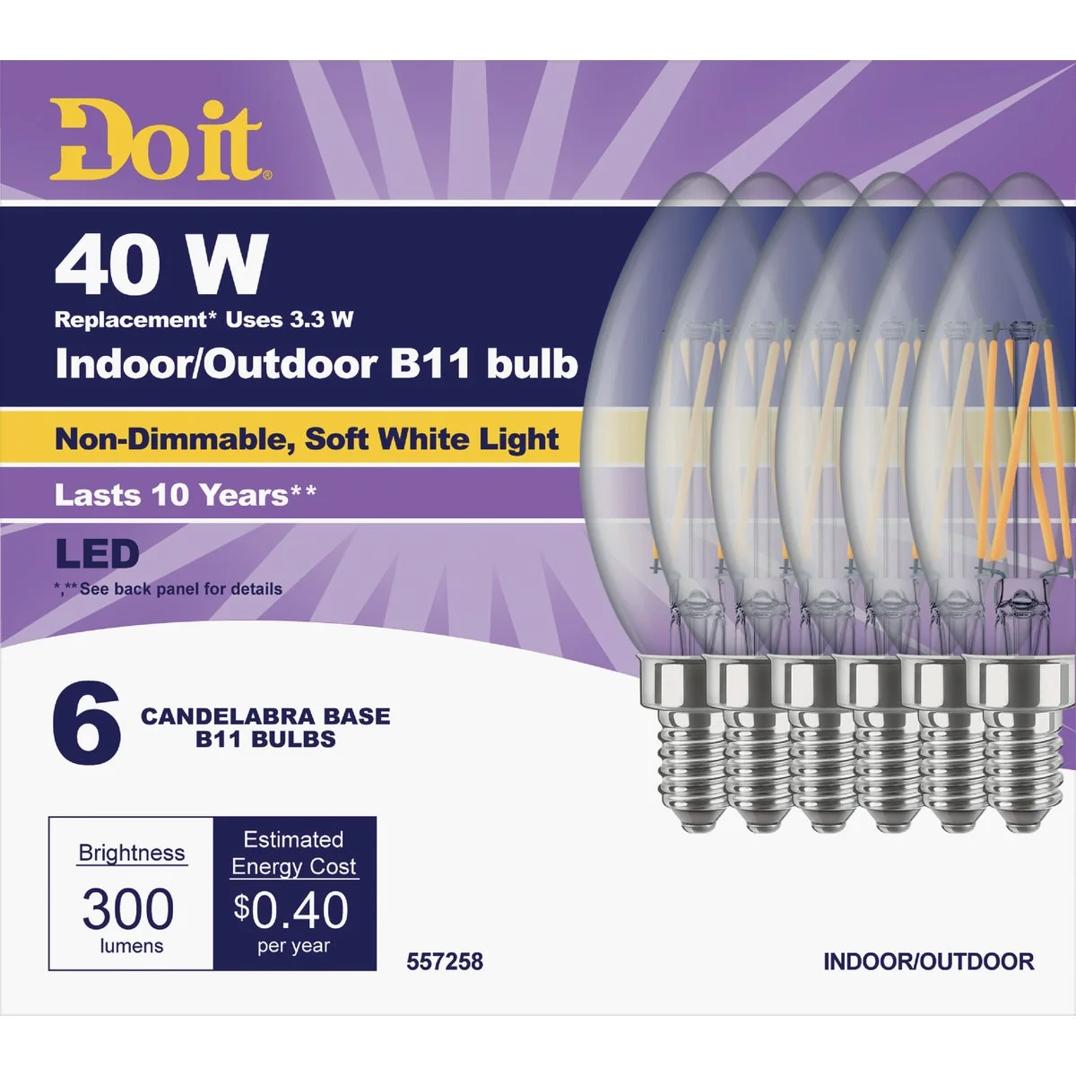 Flexible Do it 40W Equivalent Soft White B11 Candelabra LED Decorative Light Bulb Title 20 6-Pack Consistent