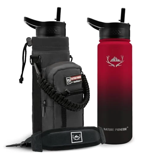 High-End 24 oz Insulated Water Bottle with Carrier Bag 3 Lids Recyclable