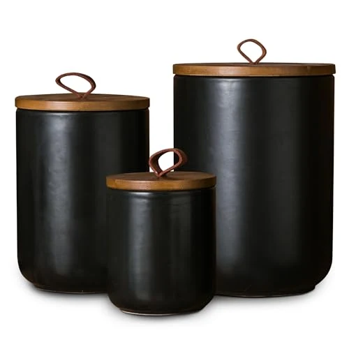 Luxury Black Ceramic Canister with Bamboo Lid 3 Count Specialty