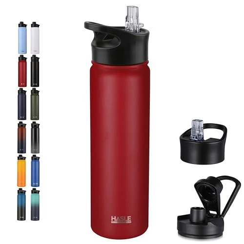 Relaxed Insulated Water Bottle 22 oz Double Wall Stainless Steel Water Bottle Wide Mouth with Straw Lid Spout Lid Keeps Cold or Hot Exceptional