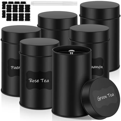 Luxury 6 Pcs Tea Tin Canisters 16oz Metal Storage with Airtight Double Lid 6 Count Convenient