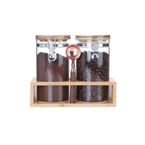 Next-Generation Glass Canister Set Airtight Clamp Jar with Scoop Rack 40oz 2 Count Comfortable