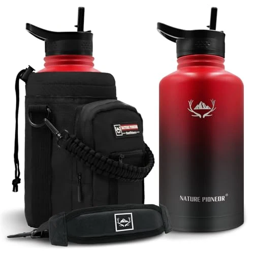 Exceptional 64 oz Insulated Water Bottle with Carrier Bag 3 Lids Recyclable