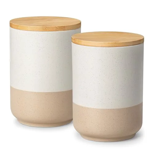 Smart Sabine Large Ceramic Canister Set with Airtight Wood Lids 2 Count Elite