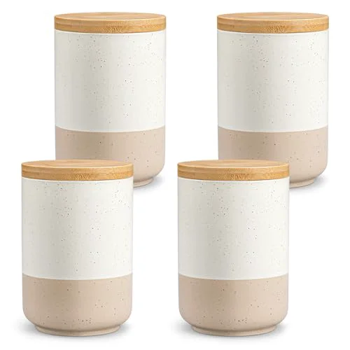 Luxury Sabine Ceramic Canister Set with Airtight Wood Lids 4 Count High-Grade