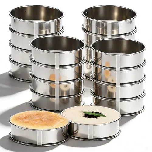 Natural 16packs English Muffin Rings Crumpet Rings 4 Inch Stainless Steel Double Rolled Tart Ring Nonstick Metal Round 4” Ring Molds for Baking Cookies 16 Count World-Class