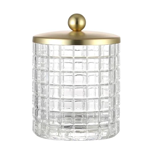 Powerful Clear Tranparent Apothecary Etched Geometric Grid Glass Jar W Sustainable