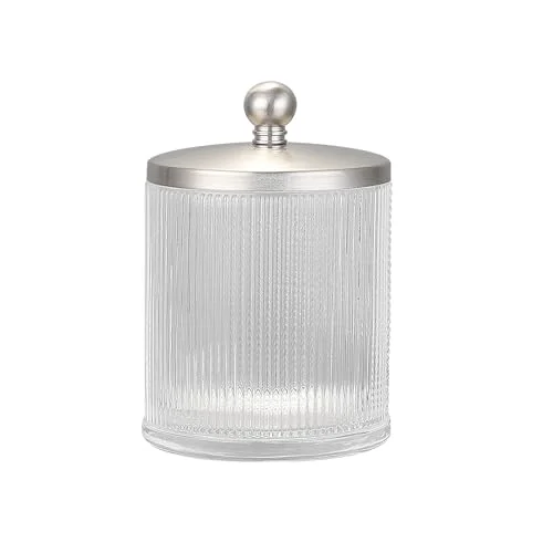 Exclusive Clear Transparent Apothecary Ribbed Geometric Etched Glass Jar W Innovative