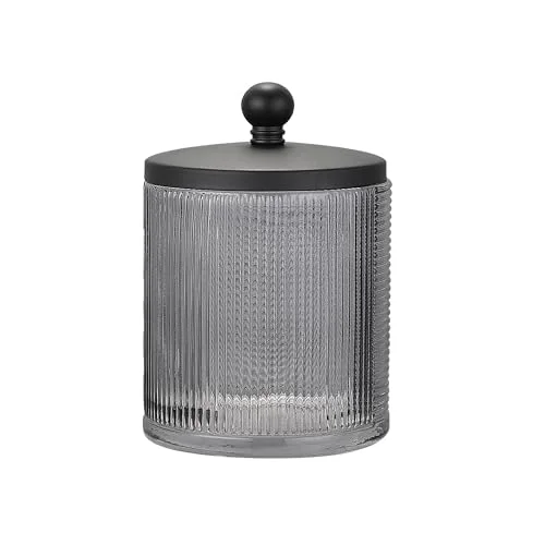 Smooth Gray Colored Tranlucent Apothecary Ribbed Geo Etched Glass Jar W Original Design