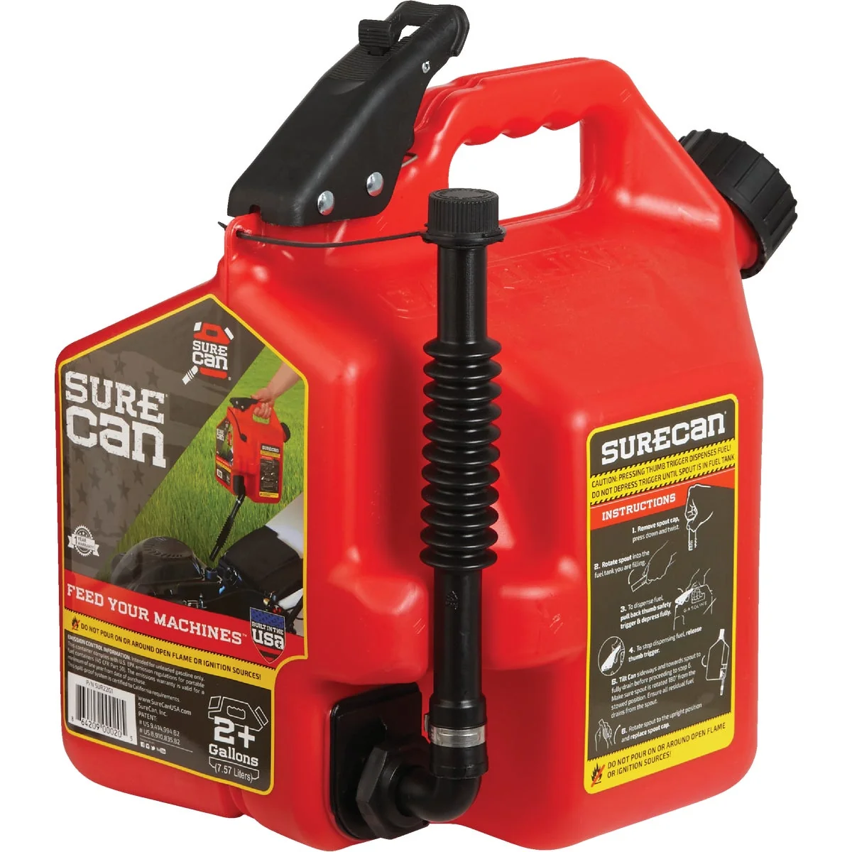 Authentic SureCan 2 Gal. Plastic Gasoline Fuel Can Red Luxury