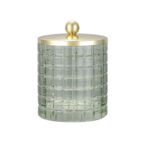 Elegant Sage Colored Tranlucent Apothecary Etched Geometric Grid Glass Jar W Verified