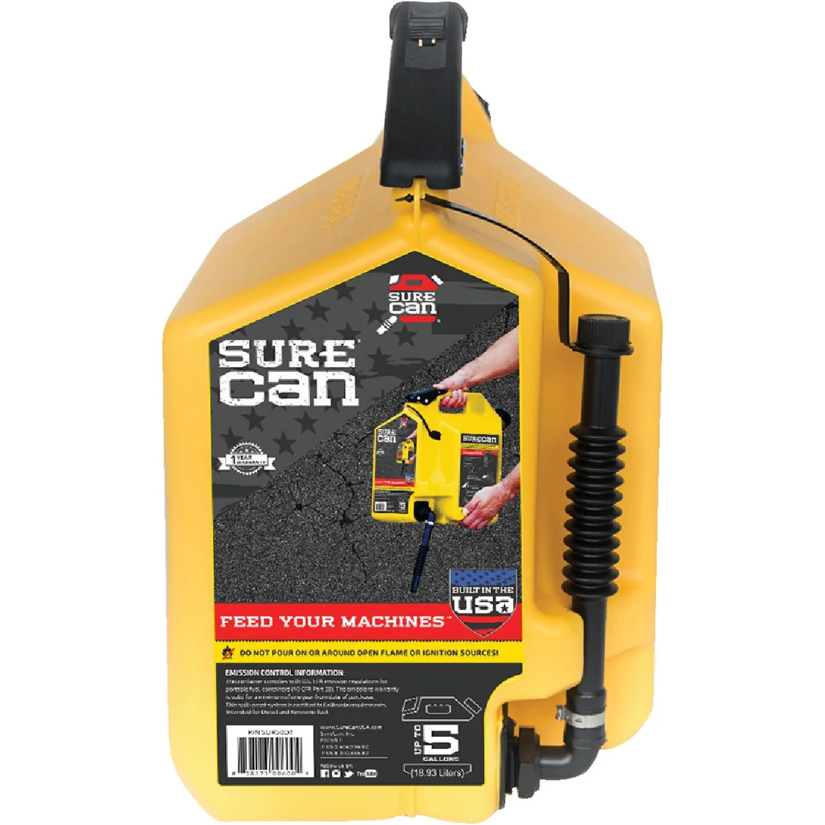 Safe SureCan 5 Gal. Plastic Diesel Fuel Can Yellow Reliable