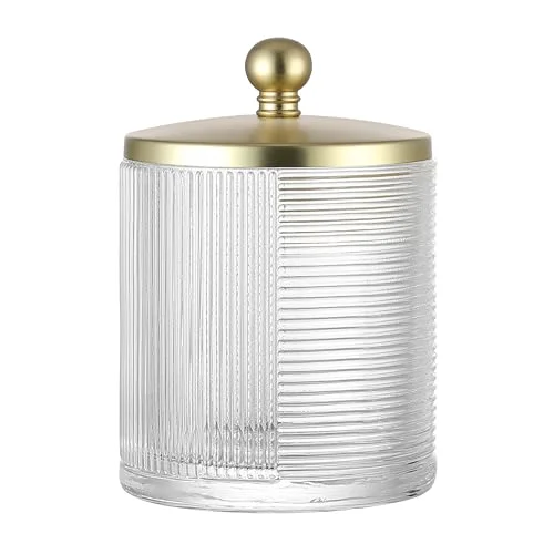 Breathable Clear Transparent Apothecary Ribbed Geometric Etched Glass Jar W Fine Crafted