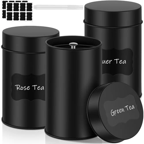 Prestigious 3 Pcs Tea Tin Canisters 16oz Metal Storage with Airtight Double Lid 3 Count World-Class