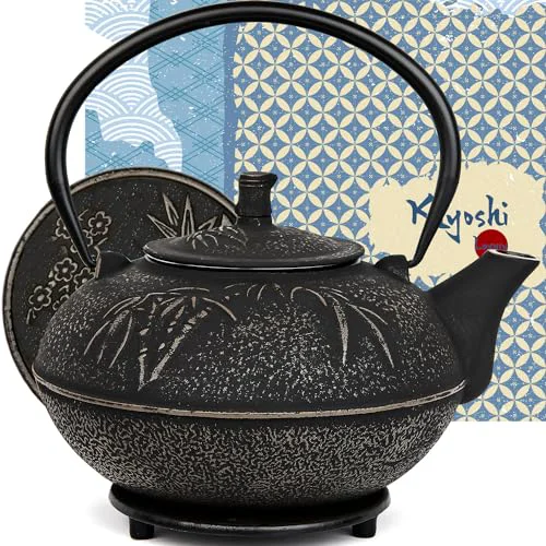 Carefully Designed 85 Oz XXL Black Bamboo Cast Iron Teapot Consistent