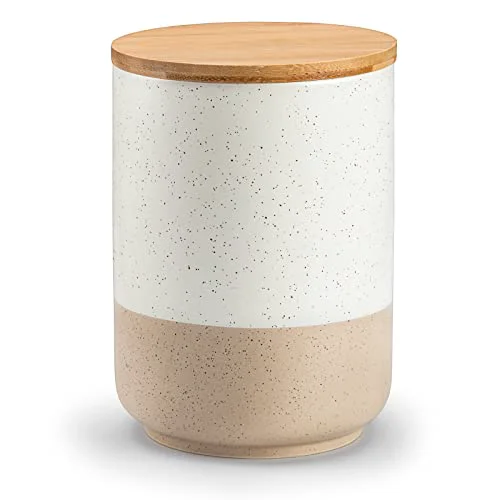 Lightweight Sabine Large Ceramic Canister with Airtight Wood Lid Selected
