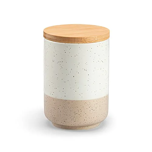 Organic Sabine Small Ceramic Canister with Airtight Wood Lid Practical