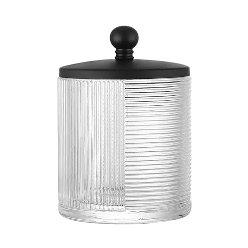 Sophisticated Clear Transparent Apothecary Ribbed Geometric Etched Glass Jar W Flexible