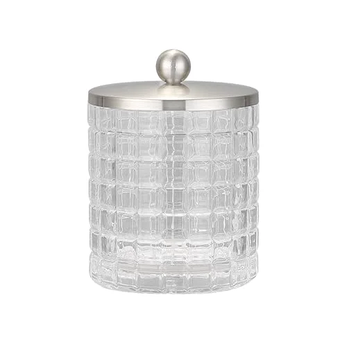 Enhanced Clear transparent Apothecary Etched Geometric Grid Glass Jar W Solid