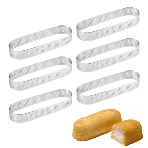 User-Friendly Oval Tart Ring 304 Stainless Steel 6pcs Thickened Perforated Pastry Cake Ring Mold for Baking Nonstick Fruit Tarte Crust Tools 6 Count Comfortable
