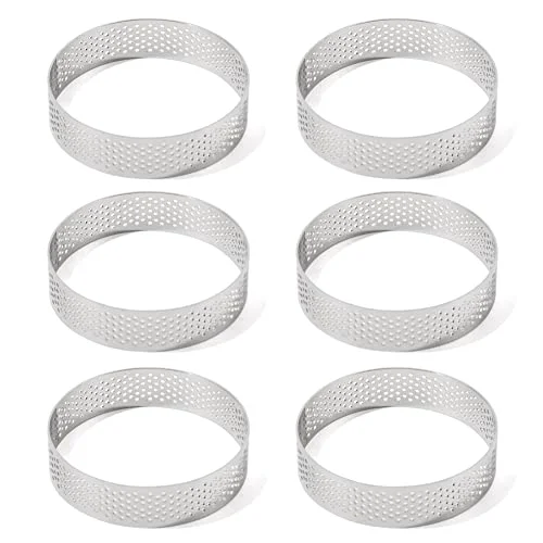 Fine Crafted 6pcs 304 Stainless Steel Round Tart Ring 3.15 inch Metal Perforated Cake Mold Pastry Molud for Circle Tartlet French Dessert Small Fruit Tarte Crust Effective