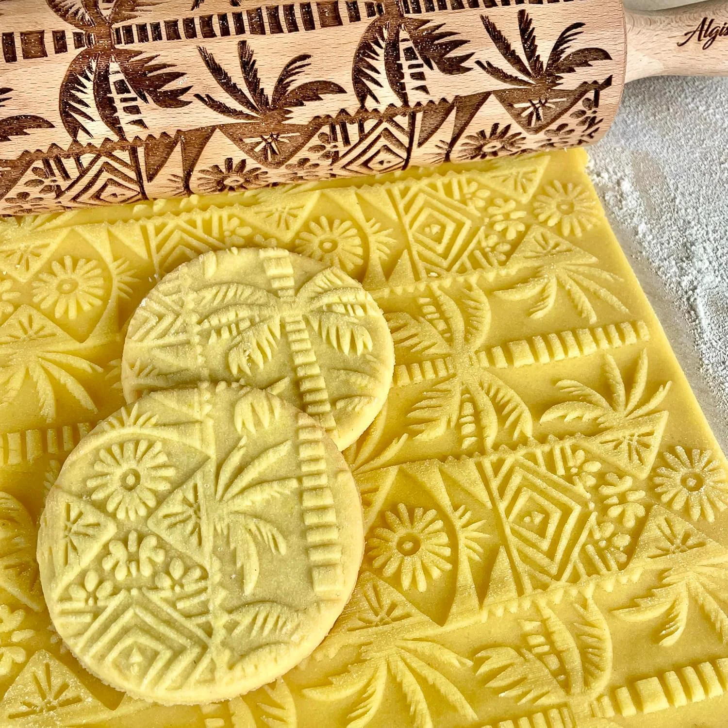 Superior PALM TREE Embossing Rolling Pin with Tropical Pattern. Dough and Clay Roller for Embossed Cookies and Pottery. Cookie and Ceramic Stamp. Backing Gifts for Women by Algis Crafts World-Class