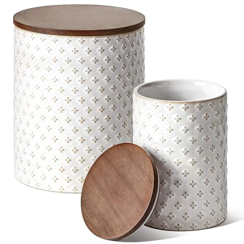 Traditional Ceramic Coffee Canister Set with Airtight Lids 2 Count Selected
