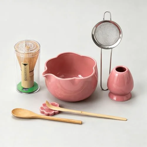 Green Matcha Set 8Pcs Floral Ceramic Matcha Kit with Matcha Whisk Sustainable