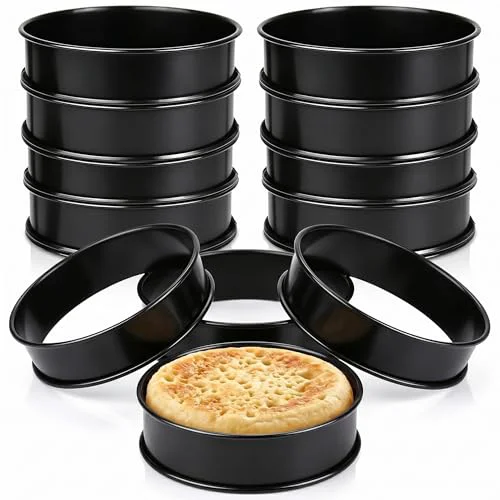 Comfortable 12Packs Crumpet Rings Nonstick 4 Inch English Muffin Ring Stainless Steel Double Rolled Tart Rings Metal Pastry Cookie Baking Ring Molds Effective