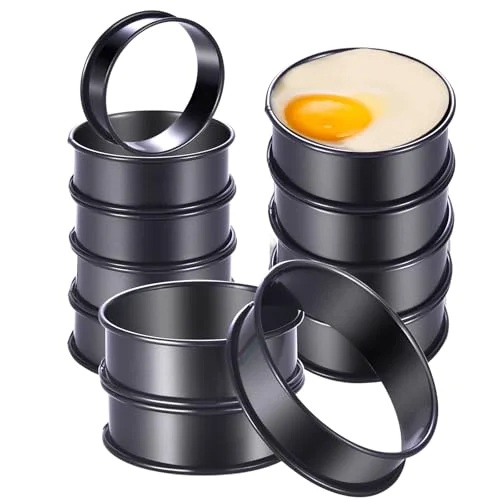 Original 12Packs Crumpet Rings NONSTICK English Muffin Rings 3.15 Inch Stainless Steel Double Rolled Tart Ring Upgraded Round Metal Baking Cooking Pastry Ring Molds for muffins Authentic
