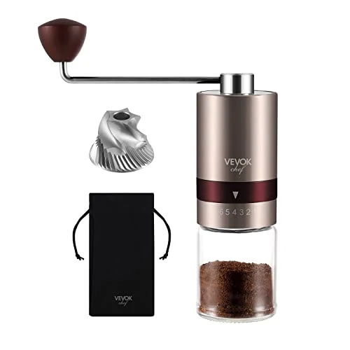 Relaxed Gold Manual Coffee Grinder Stainless Steel Burr Coffee Grinder with Portable Bag External Adjustable Setting Small Hand Coffee Grinder Ultra Fine for Espresso at Home Morning Coffee Premium Material
