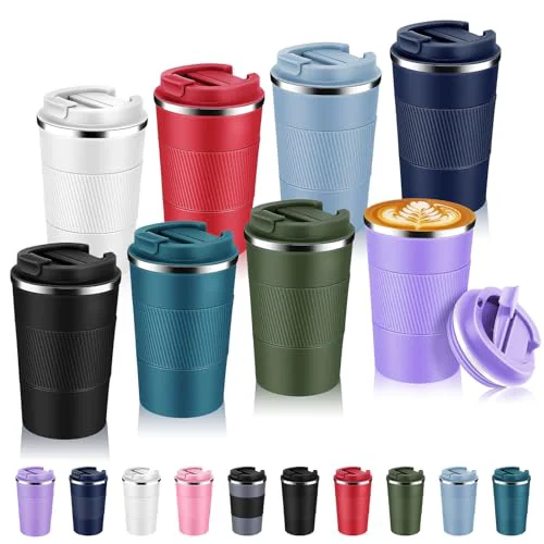 Practical 13 oz Stainless Steel Insulated Travel Coffee Mug with Fip Lid Bulk 8 Pack 8 Count First-Class
