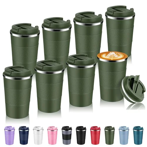 Sustainable 13 oz Stainless Steel Insulated Travel Coffee Mug with Fip Lid Bulk 8 Pack 8 Count Versatile