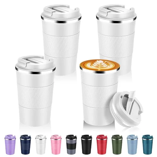 Outstanding 13 oz Stainless Steel Insulated Travel Coffee Mug with Fip Lid Bulk 4 Pack 4 Count Efficient