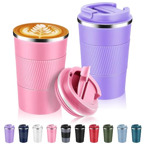 Contemporary 13 oz Stainless Steel Insulated Travel Coffee Mug with Fip Lid Bulk 2 Pack 2 Count Innovative
