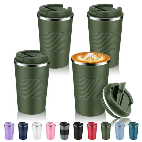 High-Grade 13 oz Stainless Steel Insulated Travel Coffee Mug with Fip Lid Bulk 4 Pack 4 Count Innovative
