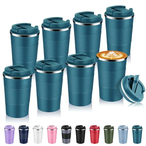 Traditional 13 oz Stainless Steel Insulated Travel Coffee Mug with Fip Lid Bulk 8 Pack 8 Count Verified
