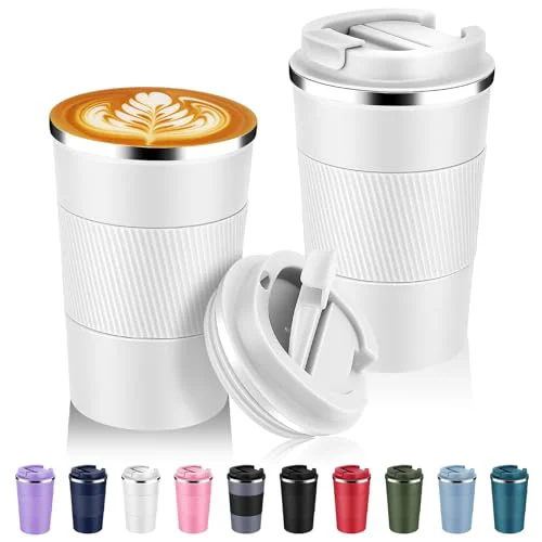 Breathable 13 oz Stainless Steel Insulated Travel Coffee Mug with Fip Lid Bulk 2 Pack 2 Count High-End
