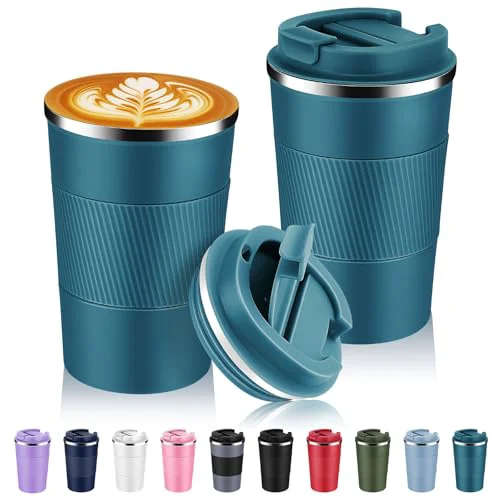 Convenient 13 oz Stainless Steel Insulated Travel Coffee Mug with Fip Lid Bulk 2 Pack 2 Count Exceptional