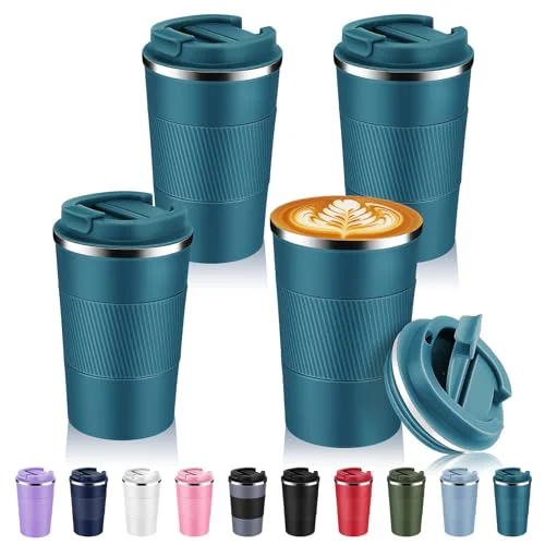 Consistent 13 oz Stainless Steel Insulated Travel Coffee Mug with Fip Lid Bulk 4 Pack 4 Count Prestigious