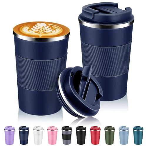 First-Class 13 oz Stainless Steel Insulated Travel Coffee Mug with Fip Lid Bulk 2 Pack 2 Count Trendy