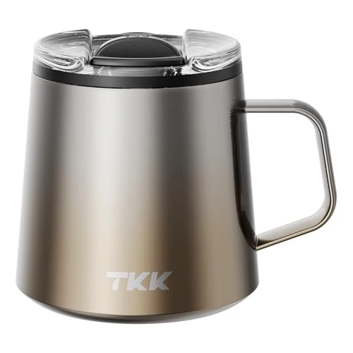 Casual 12 oz Insulated Coffee Mug with Handle Ceramic Coating Detachable Slider Lid Stainless Steel Tumbler Double Wall Vacuum Travel Cup Soft