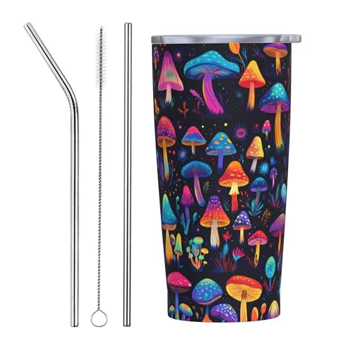 Consistent Mushroom Tumbler with Lid and Straw 20oz Coffee Tumblers Leakproof Stainless Steel Travel Mug Vacuum Insulated Cup for Iced and Hot 20 Count Excellent