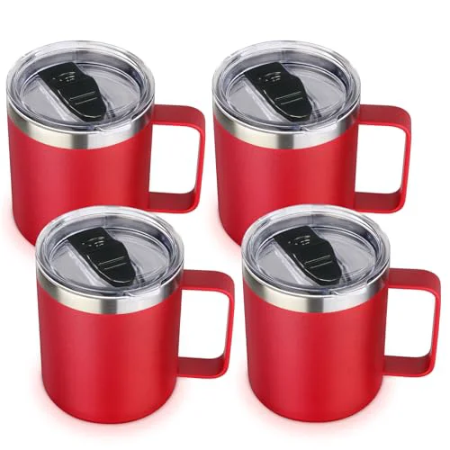 Solid 14oz Insulated Stainless Steel Coffee Mug with Lid Bulk 4 Pack 4 Count Breathable