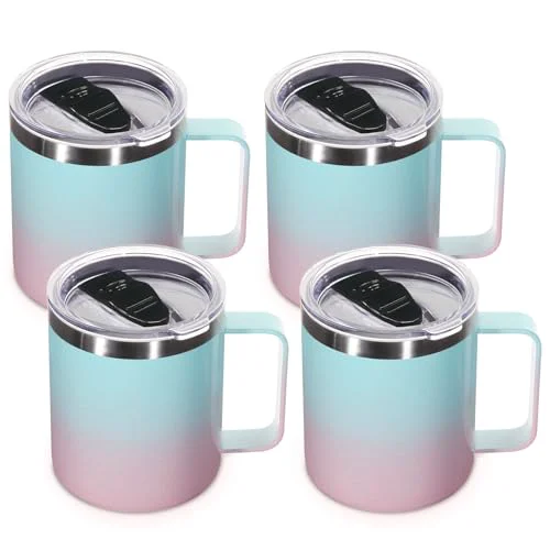 Casual 14oz Insulated Stainless Steel Coffee Mug with Lid Bulk 4 Pack 4 Count Eco-Friendly