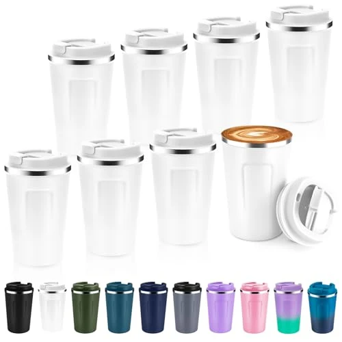 Expertly Made 12 oz Double Wall Insulated Vacuum Travel Coffee Mug with Flip Lid Bulk 8 Pack 8 Count Contemporary