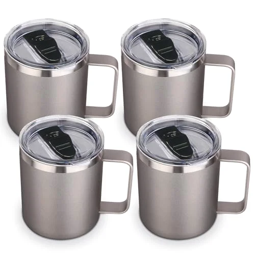 Efficient 14oz Insulated Stainless Steel Coffee Mug with Lid Bulk 4 Pack 4 Count Natural